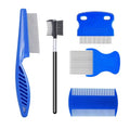 MEDUWEDU 5 Pack Flea & Lice Comb Set for Cats, Dogs & Kids – Stainless Steel Fine Tooth Nit Comb Kit with Double-Sided Tear Stain Remover, Grooming Brush & Peine para Piojos for Thick Hair (Blue) - color: Blue
