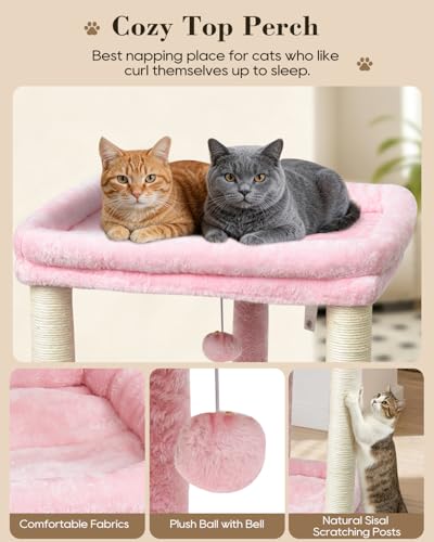 SYANDLVY Small Cat Tree for Indoor Cats with 2 Levels Perch Platforms - color: Pink