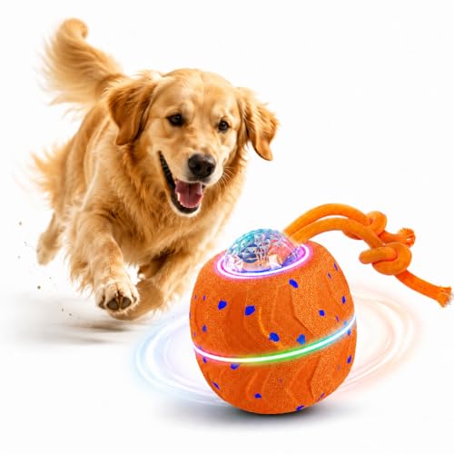 Smart Interactive Dog Ball, Automatic Rolling with LED Glow, E-TPU Dog Ball, Toy for Dog - color: Orange
