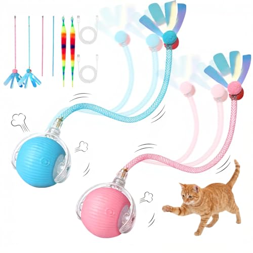 Interactive Cat Toy Ball, Automatic Cat Toys for Indoor Cats with 3 Modes - color: pink+blue