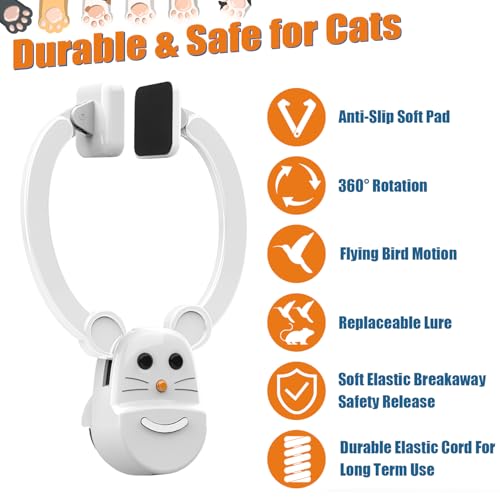 Interactive Cat Toys for Indoor Cats, Automatic Flying Bird Feather Wand Toy for Chase Exercise Enrichment, Rechargeable Durable Safe Hanging Cat Toy for Bored Kittens & Adult Cats - color: White