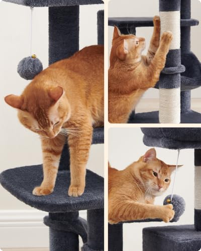 Feandrea Cat Tree, 44.1-Inch Cat Tower, Multi-Level Condo, Smoky Gray - color: Smoky Gray, size: 44.1 Inches