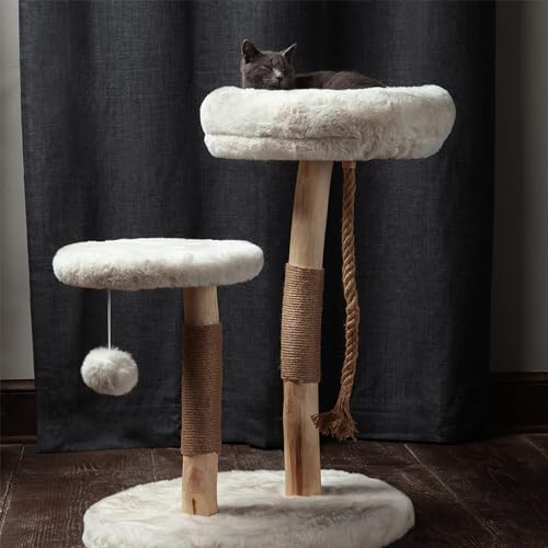 Habitat Haven The Oasis Cat Tree - Luxury Cat Condo, Modern Indoor Tower with Faux Fur Bed, Scratching Posts, and Toy for Cats, 23.5-Inch Width x 18-Inch Depth x 28.5-Inch Height - color: The Oasis
