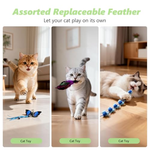 Cat Wand Refills, Interactive Cat Toys Replacement with Feather, Worm, Ribbon, Caterpillar, Butterfly Attachments, Retractable Cat Teaser Wand Refill (Feather+String 10 Pack) - color: Feather+String 10 Pack