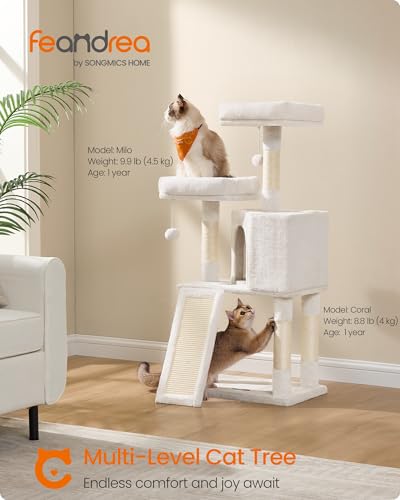 Feandrea Cat Tree, 45.3-Inch Cute Cat Tower, Plush Climbing Condo, White - color: Cream White