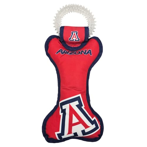 Pets First NCAA University of Arizona Wildcats Dental Dog TUG Toy with Squeaker. Tough PET Toy for Healthy Fun, Teething & Cleaning Pets Teeth & Gum - color: Arizona Wildcats