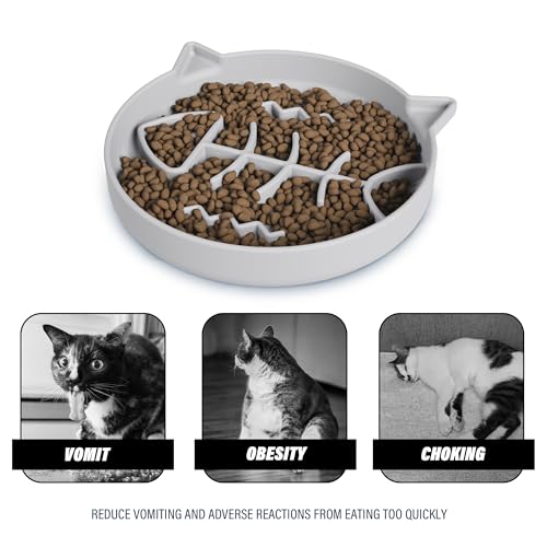Silicone Cat Slow Feeder,Slow Feeder Cat Bowl Wet Food with Suction Cups,Kitty Interactive Toys,Effectively Reduce Overeating in Kitty (Gray+Pink, 1 Cup) - color: Gray+Pink
