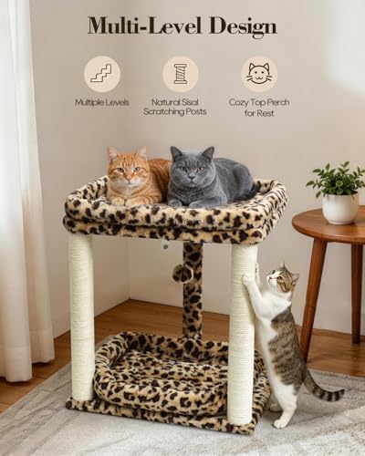 SYANDLVY Leopard Print Cat Tree with 2 Levels Perch Platforms for Kittens - color: Leopard