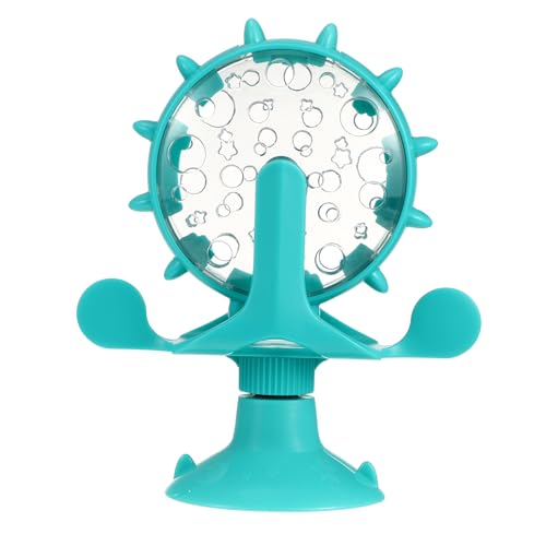 Windmill Cat Treat Dispenser Toy : 360 Degree Rotating Cat Treat Feeder with Suction Cup for Puppies Kitten, 5.11X1.57X6.68in (Blue)