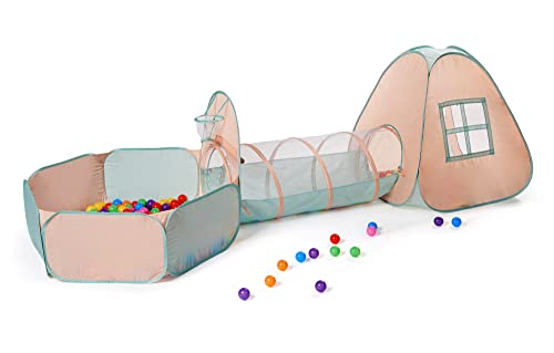 UTEX 3 in 1 Pop Up Play Tent with Ball Pit, Indoor/Outdoor Playhouse - color: Pink/ Green & Ball Pit