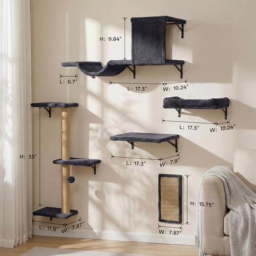 MEWANG Cat Wall Shelves, 5-in-1 Cat Wall Furniture Set, Grey - color: grey