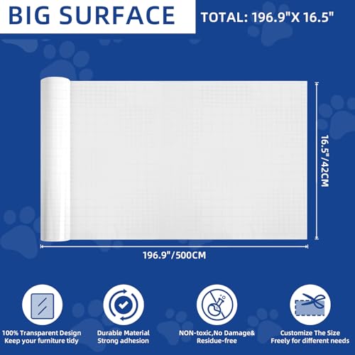 TOOSOFt Anti Cat Scratch Furniture Protector Clear Vinyl 196.9"x16.5" - size: 196.9"x16.5"