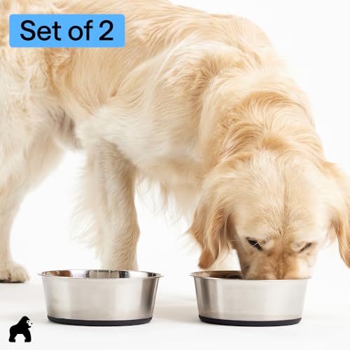 GORILLA GRIP Dog Bowls, Food Grade Stainless Steel, Set of 2, 2 Cup, Black - color: Black, size: 2 Cup (Set of 2)