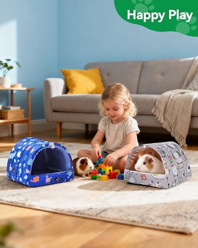 2 Pack Hamster Hideout Bed, Washable Small Animal House Bed Hamster House - color: Dark Blue+Gray, size: 6*6in
