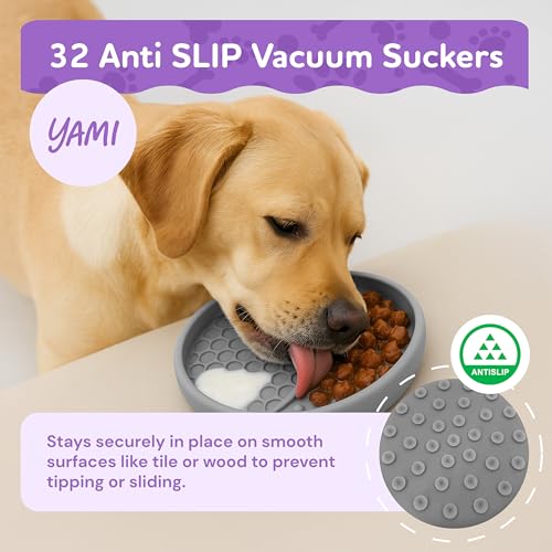 YAMI Dog Lick Bowl, Lick Mat for Dogs, Wet Food Cat Slow Feeder, Freeze Bowl, Enrichment & Puzzle Toy for Anxiety Relief, Food-Grade Silicone, Suction Cups, Dishwasher Fit, for All Breed (Light Gray) - color: Light Gray