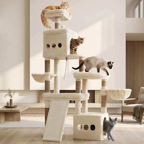 Heybly Cat Tree 72.4-Inch Anti-Tip Cat Tower with Spacious Perches HCT060MJ - color: Beige