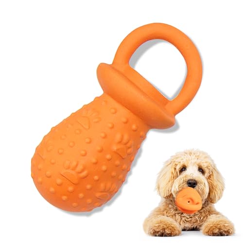 Latex Chew Dog Toys, Novelty Squeaky Pacifier Dog Toys, 5.2" Durable Pacifier Dog Chew Toys for Small and Medium Dogs(Orange,1 Pcs) - color: Orange