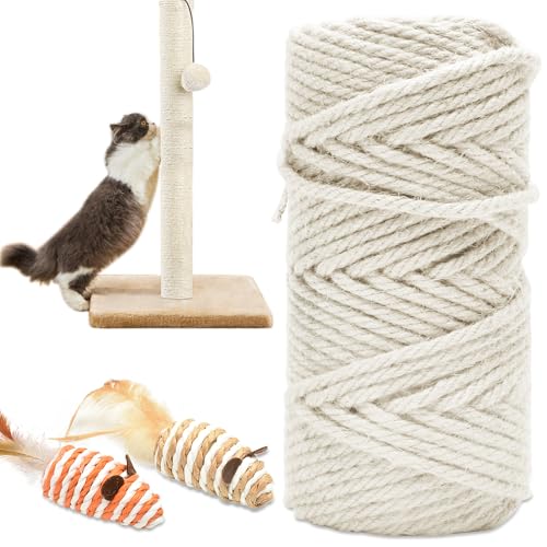 164FT 1/4 Inch Cat Scratching Sisal Rope for Cat Trees & Posts - color: White, size: 164ft