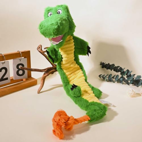 Dog Rope Toy Plush Squeaky Chew Tug of War Toy - Green Alligator - color: Green Alligator