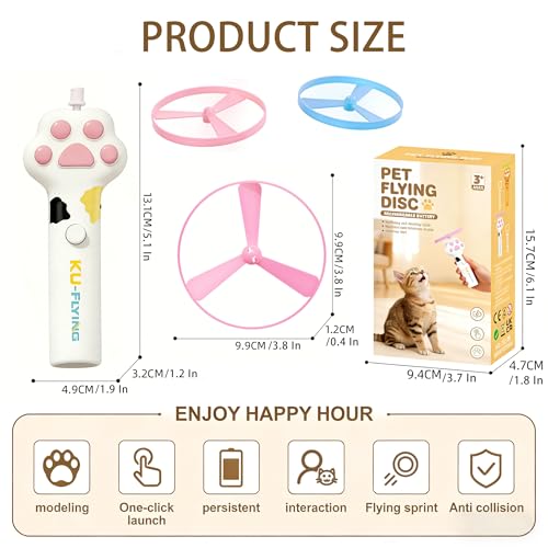 Cat Toy Disc Launcher,Rechargeable Interactive Cat Fetch Toy with 10 Discs - color: White