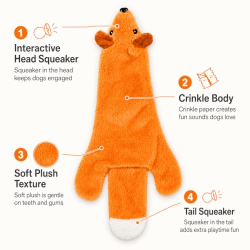 Interactive Crinkle Fox Dog Toy – No Stuffing Plush Squeaky Pet Toy (22"x8.5"), Tear-Resistant Reinforced Stitching, Odor-Free Chew Toy, Keeps Them Busy for Small, Medium & Large Dogs - color: Crinkle Fox (Brown)