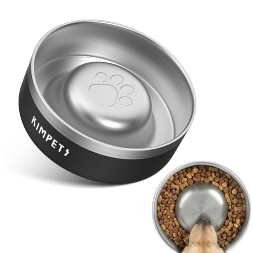 Dog Slow Feeder Bowls Food-Grade 304 Stainless Steel Dog Slow Feeder Bowl Double Wall Heavy Duty Non-Slip Rubber Base 2 Cups Capacity for Small Medium Dogs- Black - color: Black