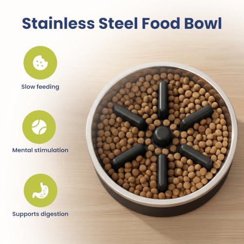 PawsPik Stainless Steel Double Wall Slow-Feed Puzzle Dog Bowl, 64-oz, Black - color: Eclipse Shadow Black