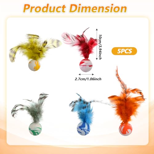 5 Pcs Feather Cat Toy, Cat Toy Balls with Natural Feathers, Interactive Indoor Cats Toys for Playful Kittens, Feather Bouncy Balls for Cats