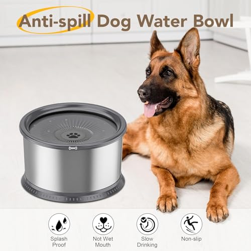 2.5L Stainless Steel Dog Water Bowl, No Spill Water Bowl for Dogs - color: Grey, size: 2.5L