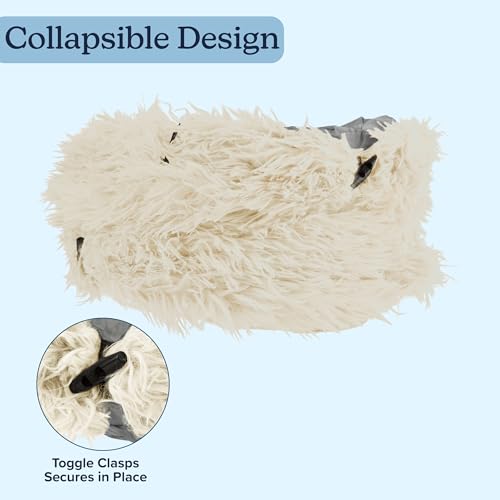 Cat Tunnel with Bed for Indoor Cats - 3FT Multifunctional Cat Tunnel Bed with Toys - Soft, Plush Peekaboo Cat Cave for Kittens, Cats, Ferrets, and Rabbits - Cat Products by PETMAKER (Cream)