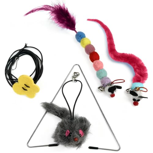Interactive Cat Toys for Indoor Cats - Hanging Door Cat Toy with Bouncy Mouse and Bell - Door-Mounted Fun Toy for Cats at Home - Includes 2 Bonus Attachments