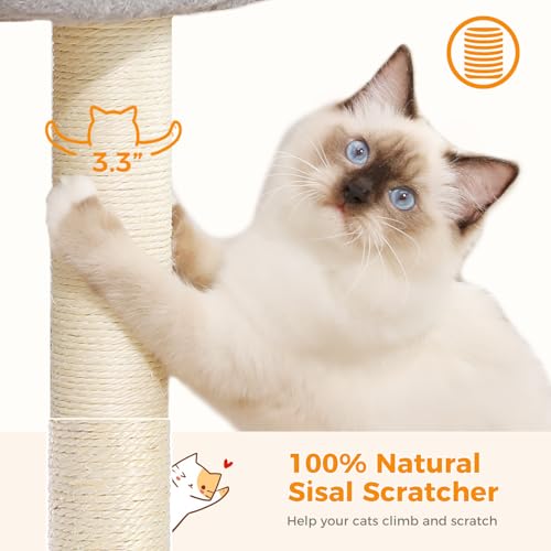 PETEPELA 19" Cat Scratching Post with Plush Top Bed, Natural Sisal, Grey - color: Grey