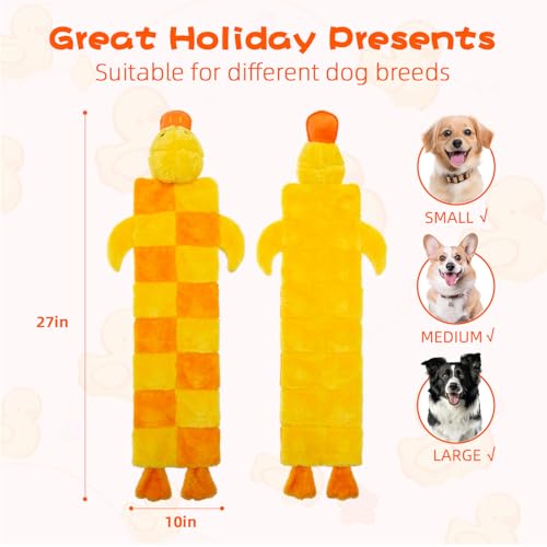 Mihachi Dog Squeaky Toys 16 Squeakers for Aggressive Chewers, Tough Interactive Tug of War Dog Toy-Squeaky Chew Toy for Small,Medium,Large Breed No Stuffing Duck Toy, Fun Long Toys 27 Inches - color: Yellow
