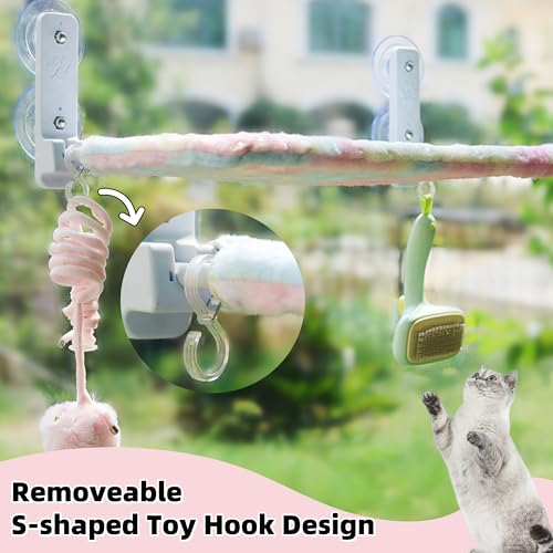 Foldable Cat Window Perch, Cordless Cat Hammock with Strong Suction Cups for Cats Inside, Gradient Color Shiny Fabric, Cute Pet Seat Bed for Kittens with Movable Toy Hooks (Small) - size: S (20.8'Lx11.2'Wx7.8'H)