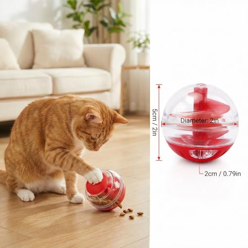 2Pcs Cat Treat Dispenser Toy, Interactive Cat Treat Ball for Cats, Plastic Pet Food Ball for Cats Kitten Training, Adjustable Leakage Mouth, Small 2 x 2in