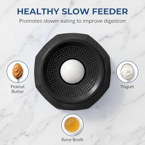 Dog Lick Ball Slow Feeder, Rolling Sphere Interactive Pet Toy with Suction Cups, Calming Slow Feeding Bowl for Liquid Treats & Peanut Butter, Anxiety Relief Licking Toy for Dogs & Cats（Black - color: Black