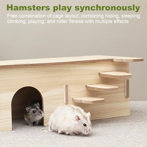 3 Pcs Wooden Hamster Platform Set,Snail‑Shaped Hideout with Climbing Ladder - color: N