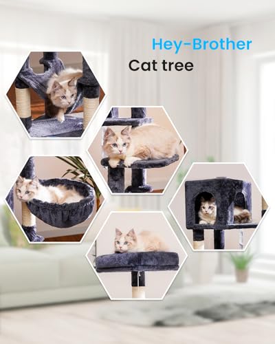 Hey-brother Cat Tree, Multi-Level Sisal Covered Scratching Posts, MPJ050G - color: Smoky Gray