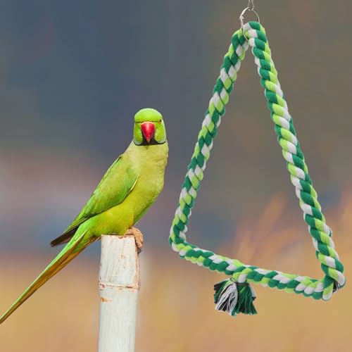 Wontee Bird Swing Bird Rope Perch Parrot Climbing Stand for Parakeets Budgies Cockatiel Conure Quaker Caique (M(9.8IN, 9.8IN)) - size: M(9.8IN, 9.8IN)