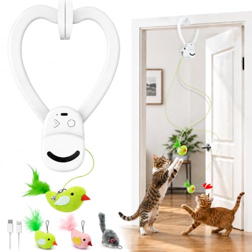 Interactive Cat Toys for Indoor Cats, Clip-On Automatic Flying Bird - color: White