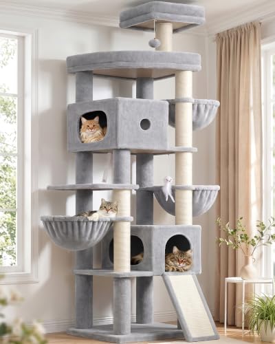 Globlazer Cactus Extra Tall Cat Tree for Large Cats, Heavy Duty Tower, F83C - color: Light Grey