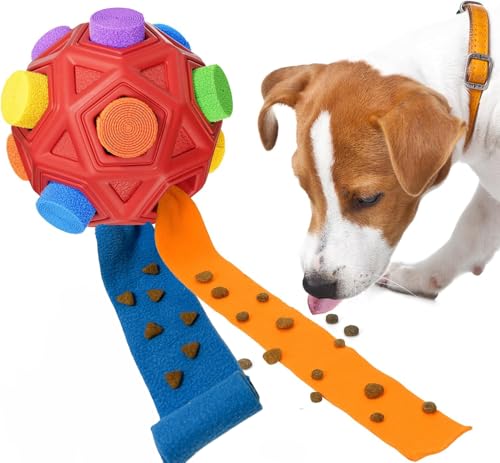 Interactive Dog Toys,Dog Snuffle Ball,Encourage Natural Foraging Skills Slow Feeder for Training and Stress Relief,Cloth Strip Hiding Food Chew Toys，Durable Dog Toys（Red）