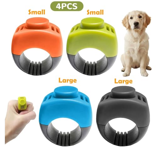 The Set of Easy Clicking Finger Ring Clicker Included Large and Small 2 Sizes,Suitable for Dogs Cats Horses traing Allowing Effective Versatile Training (4pcs Grey+Green+Orange+Blue) - color: 4pcs Grey+Green+Orange+Blue