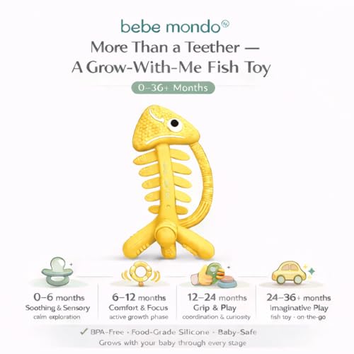 3 in 1 Infant Toys, Baby Teething Toys 3–6 6–12 Months, Teethers for Babies 0–3–6–12 Months for Teething Relief, Baby Gift, Baby Teether Toys, Silicone Sensory Toys, USA Patent Pending, Fish (Yellow) - color: Yellow