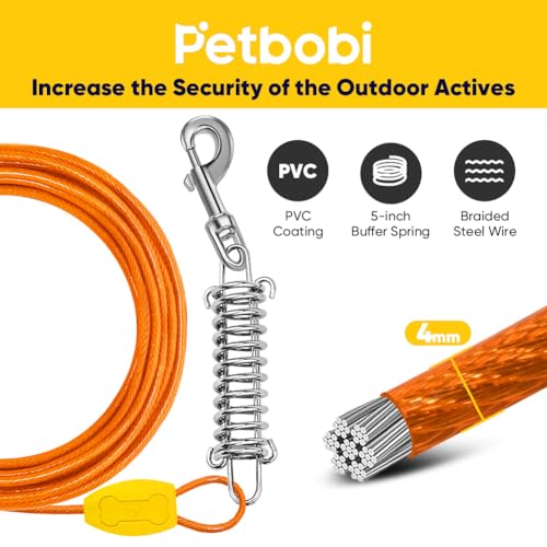 Petbobi Dog Tie Out Cable and Stake, 20ft Heavy Duty Dog Leads for Yard - color: Orange, size: 20 ft (120 lbs)