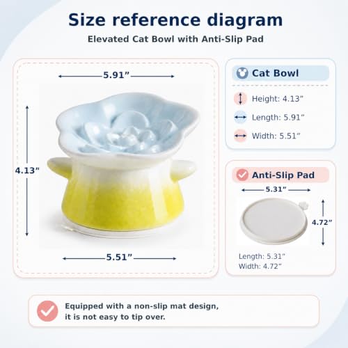 Slow Feeder Cat Bowl with Anti Slip Padfor Dry and Wet Food