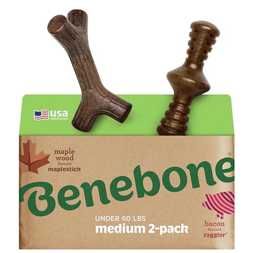 Benebone 2-Pack Maplestick/Zaggler Durable Dog Chew Toys, Dog Bones, Medium - size: Medium, style: Maplestick/Zaggler
