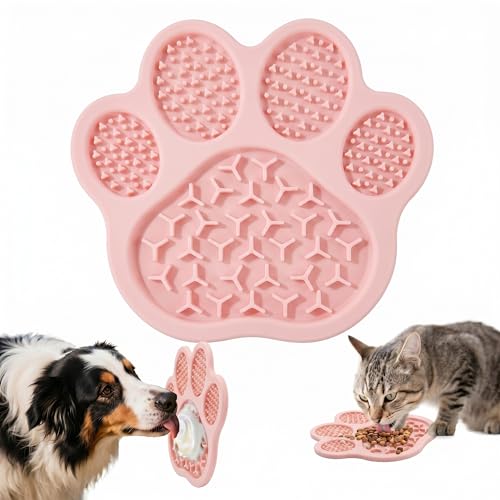 Lick Mat for Dogs & Cats, Slow Feeder Pad with Suction Cups Pink - color: PBW03-Pink-paw