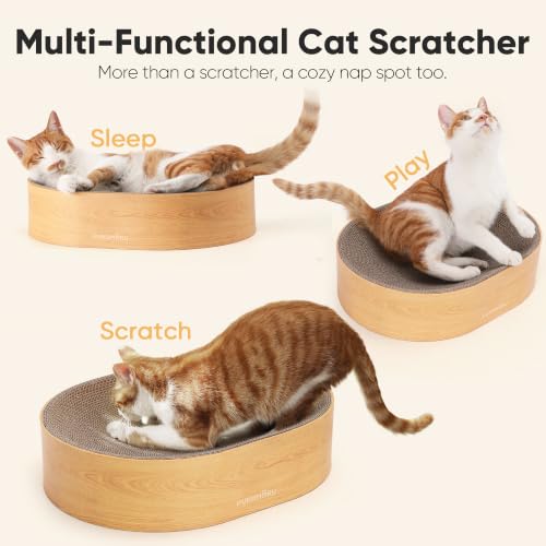 FUKUMARU Cardboard Cat Scratcher Bed, 2-in-1 Oval Cat Scratch Pad - color: Wood