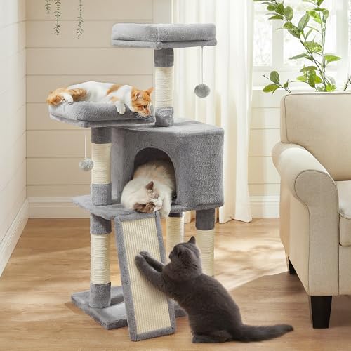 Feandrea Cat Tree, 45.3-Inch Cute Cat Tower, Climbing Condo, Light Gray - color: Light Gray